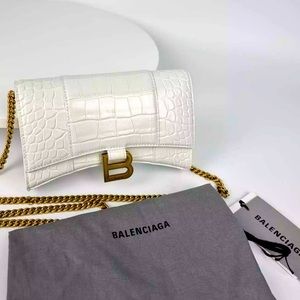 Balenciaga Hourglass White Leather Chain Wallet Hourglass Bag Nearly-New